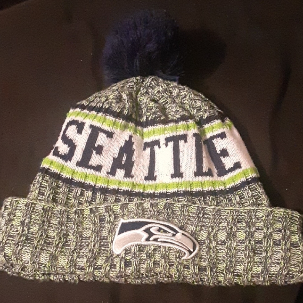 Green Seattle Seahawks Beanie with Fluffy Top